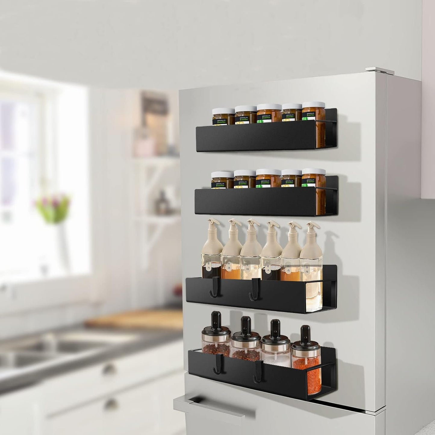 Magnetic Spice Rack, 4 Pack, Strong Magnetic Metal