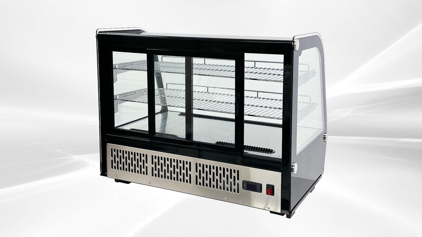 Bakery Display Cooler Refrigerated Case Countertop Desktop Slope Round-Corner 36 ins Commercial Restaurant Pastry Deli Stainless Steel Base Curved Glass NSF Food Cooler CW160R