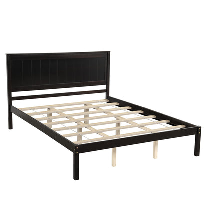 Jintop Queen Size Platform Bed Frame with Headboard,Bedroom Stylish Bed W/Wood Slat Support & No Box Spring Required,Easy to Assemble,for Kids Teens Girls Boys,Espresso