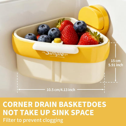 2026 New Suction Cup Sink Strainer | Corner Sink Strainer | Sinks Trash Food Waste Catcher | Triangle Storage Rack with Drain Hole | Press Automatic Dumping Sinks Drainer Basket (Yellow)