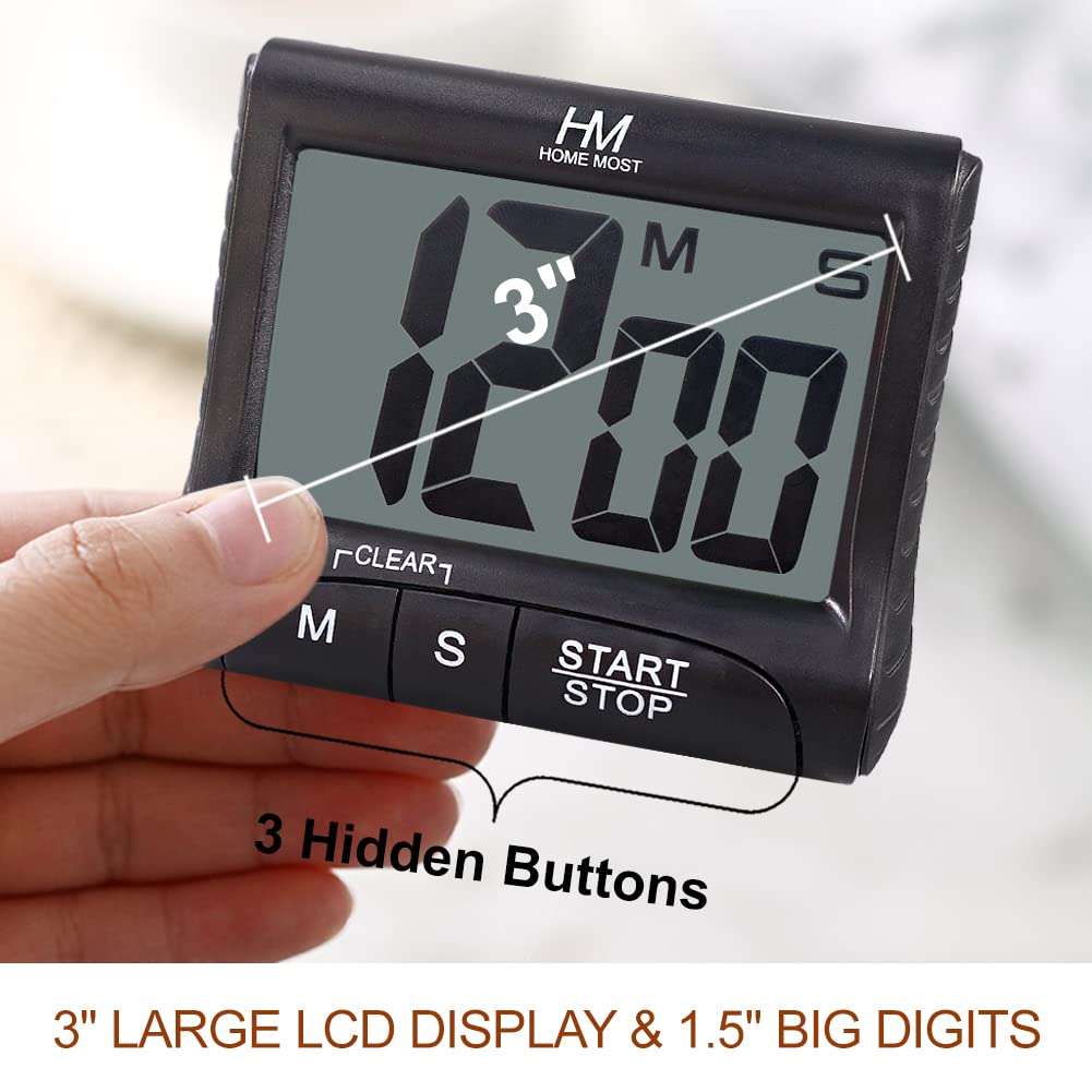 HOME MOST 2-Pack Large Display Kitchen Timer - 3" Digital Timer Magnetic Back Loud Alarm - Black Cooking Timers for Kitchen Teachers Students Games Meetings - Sports Timers for Workouts Exercise