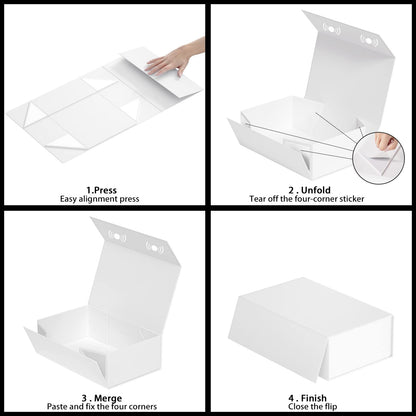 RYDDOY 5 Pack White Gift Box, 9.5x6x3'' Gift boxes for Presents with Lids Magnetic Closure Rectangle Collapsible for Bridesmaid Proposal Box, Wedding, Christmas, Halloween, Birthday Gift Packging