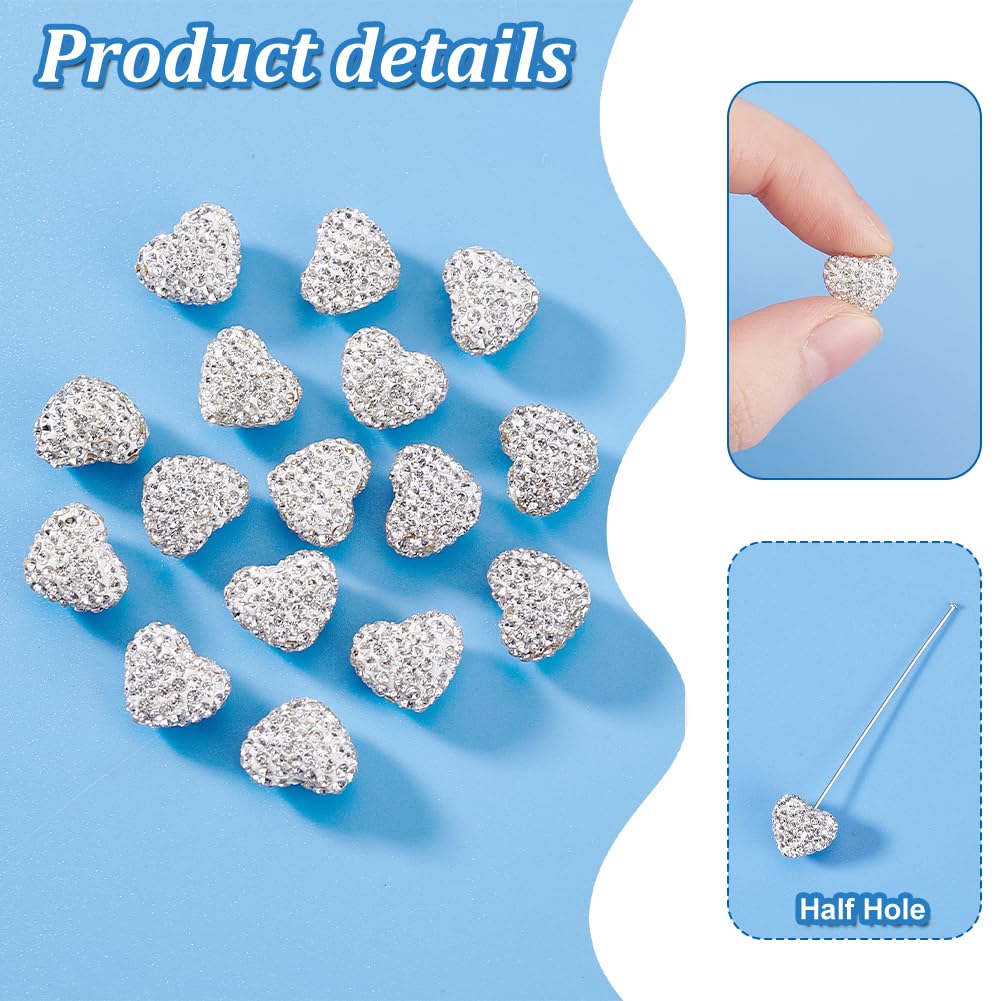 PH PandaHall 16pcs Heart Rhinestone Crystal Disco Ball Craft Love Beads Diamond for Bracelet Necklace Earring Christmas Jewelry Making 10x12mm
