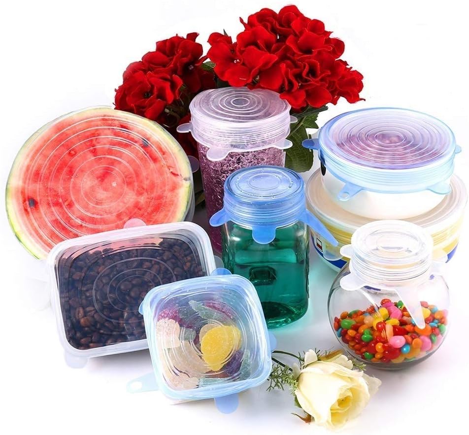 Pack of 12 Silicone Stretch Lids, BPA-Free Round and Square Food Covers, Microwave and Dishwasher Safe - White