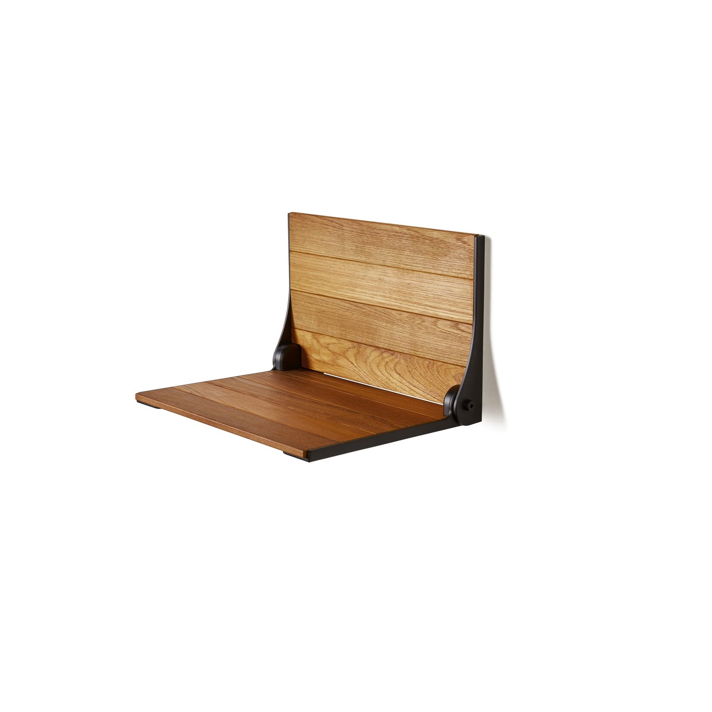 Seachrome Silhouette Natural Teak Wood Wall Mount Folding Shower Seat Bench with Matte Black Frame