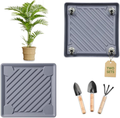 UoeRing 2 Pack-Square 11 Inch $9.9 Plant Caddy with Hidden Wheels Heavy Duty Rolling Plant Stands Indoor Outdoor Plant