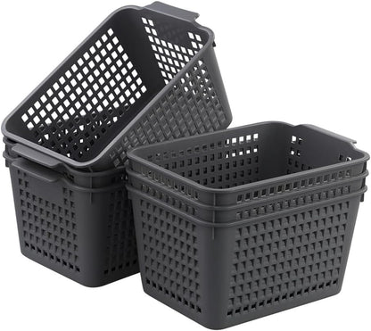 Sandmovie Gray Plastic Storage Baskets, Set of 6 Packs