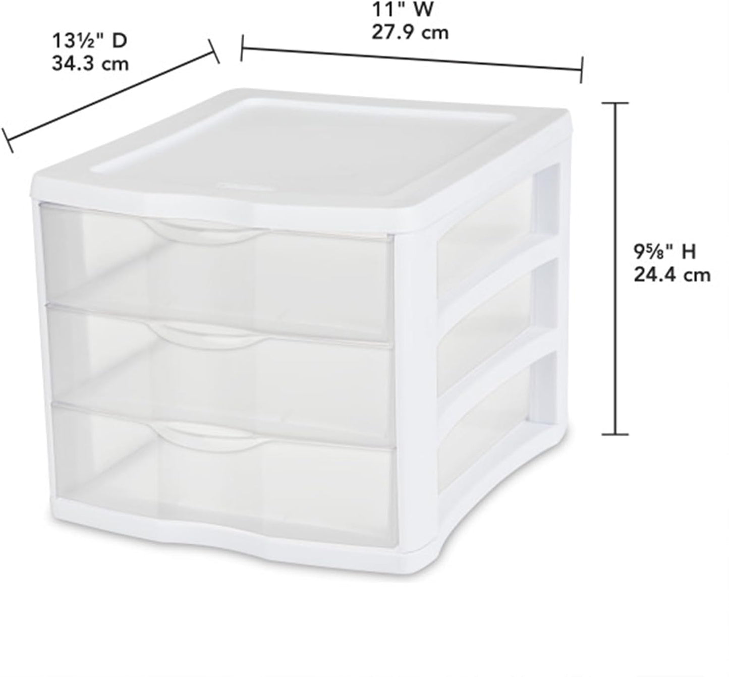 Sterilite 3 Drawer Desktop Storage Unit, White with Clear Drawers, Tabletop Organizer, 4-Pack