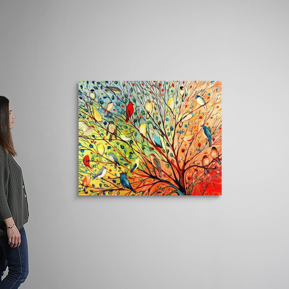 CANVAS ON DEMAND Twenty Seven Birds Canvas Wall Art Print by Jennifer Lommers, Home Decor, Bird, Wildlife Artwork,45" x36in