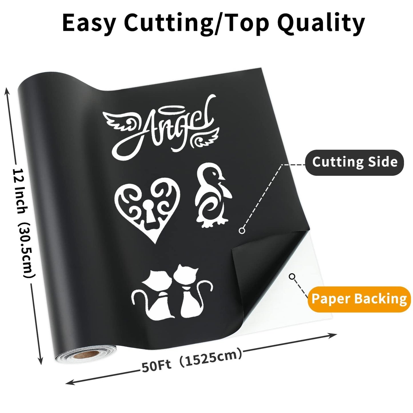 Huaxing Matte Black Permanent Vinyl, 12" x 50FT Permanent Adhesive Vinyl Roll for All Cutting Machines, Signs, Craft Die Cutters.