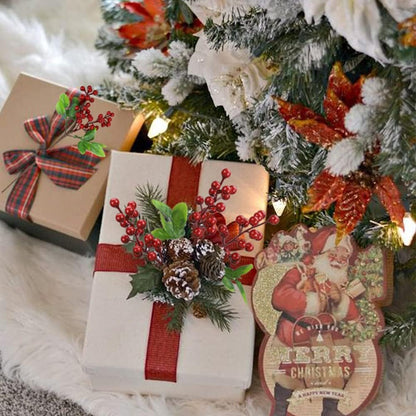 Felice Arts 6 Pack Christmas Picks, Artificial Red Berry Stems, Fake Holly Berries for Xmas Tree Ornaments