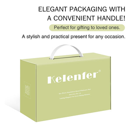 Kelenfer 18/10 Stainless Steel Flatware Set Hand Forged Silverware Set Cutlery Set Round Hammered Handle Mirror Finished Heavy Duty 60 Pieces Service for 12