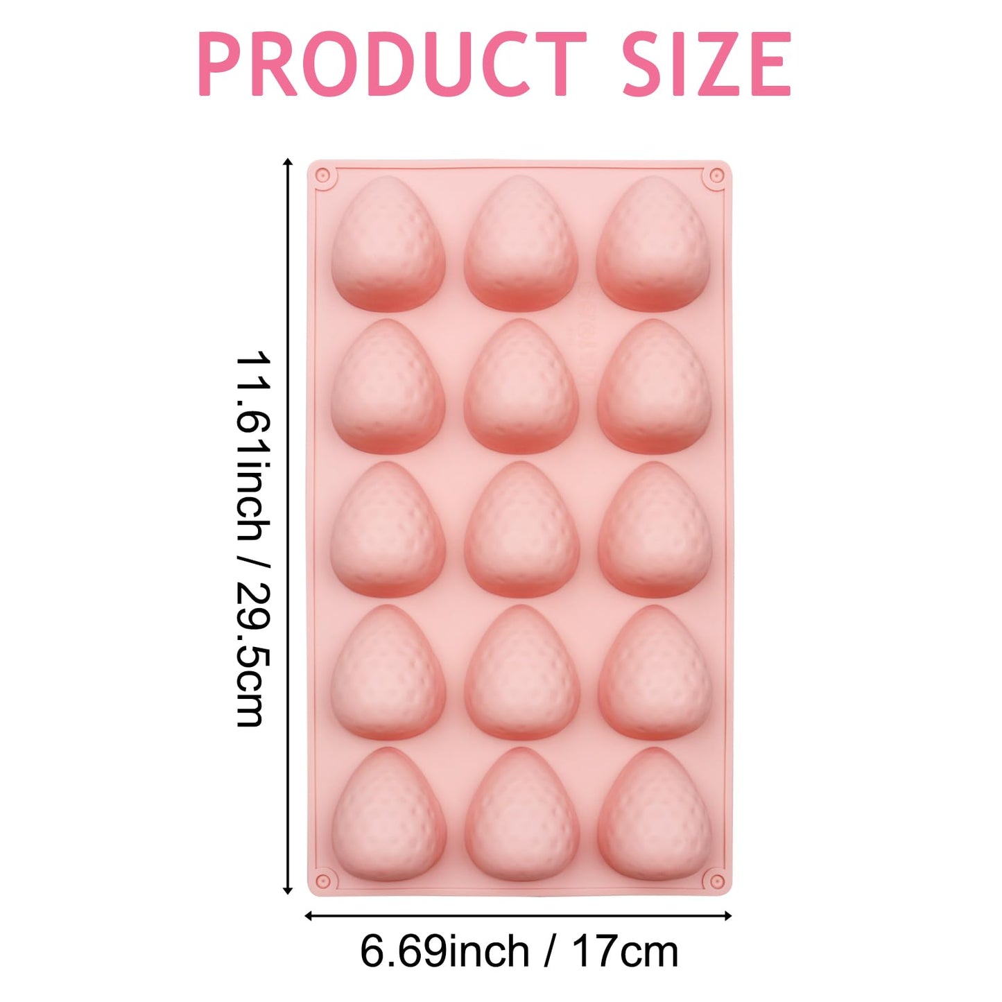 2Pcs 3D Strawberry Silicone Gummy Mold, Strawberry Chocolate Mold, 15 Cavity Half Fruit Maker Candy Cookie Mould Kitchen Tools 11.3 x 6.69 Inch