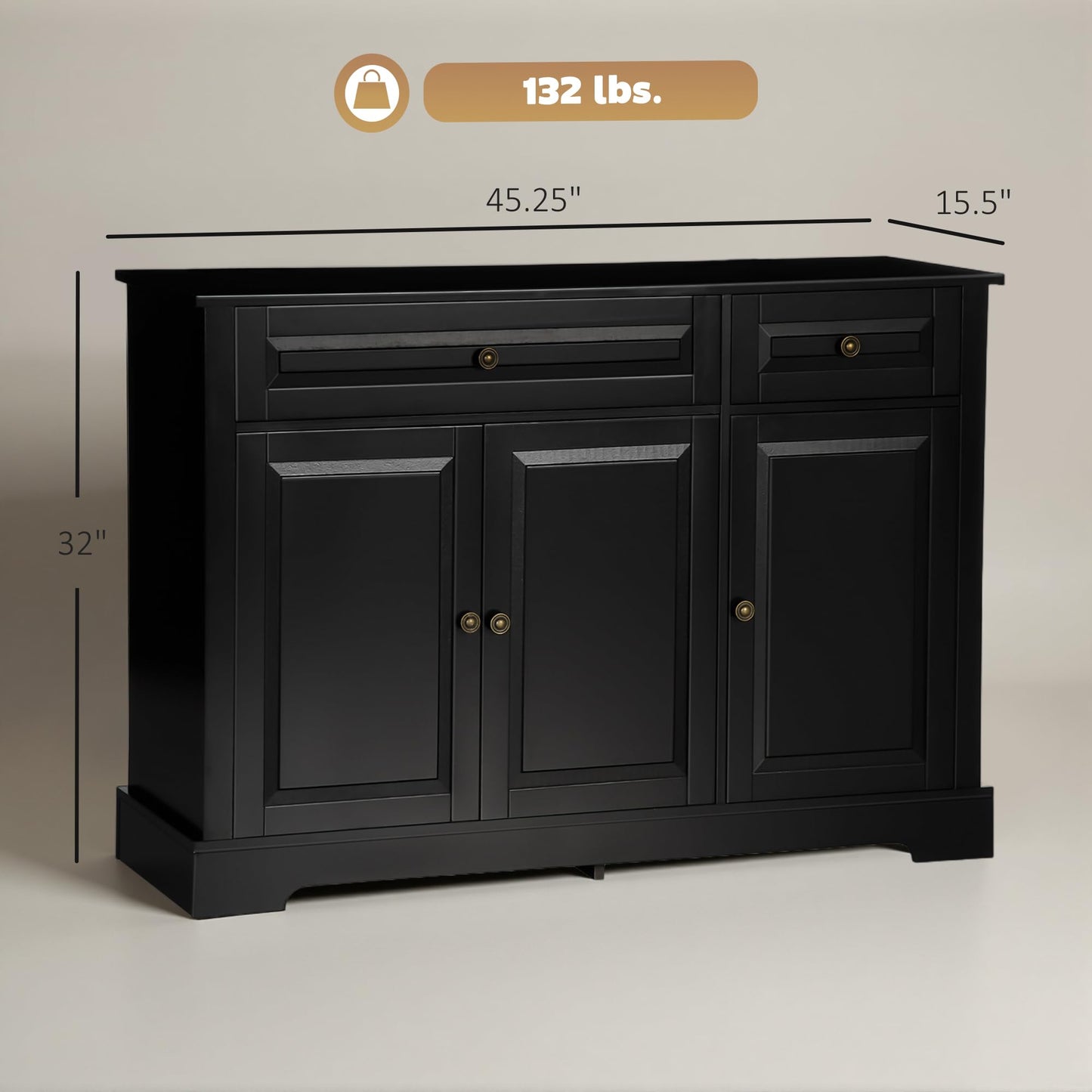HOMCOM Sideboard Buffet Cabinet, Modern Buffet Cabinet with Storage and 2 Drawers, Coffee Bar Station with Adjustable Shelves for Kitchen, Entryway, Black