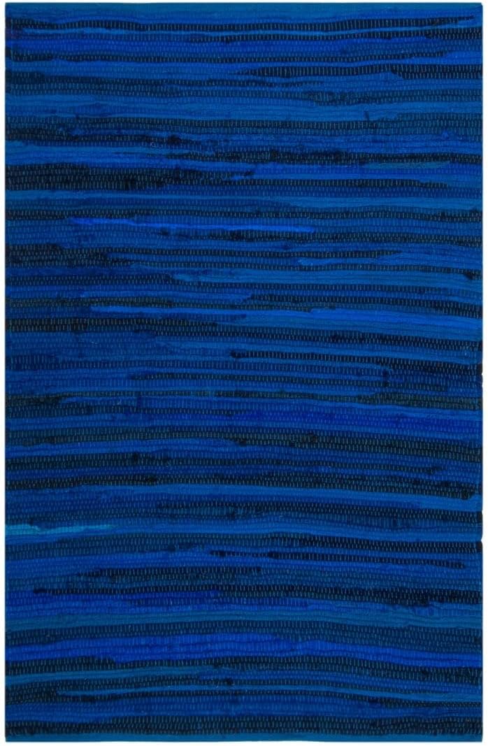 SAFAVIEH Rag Rug Collection Accent Rug - 2' x 3', Blue & Multi, Handmade Boho Stripe Cotton for High Traffic
