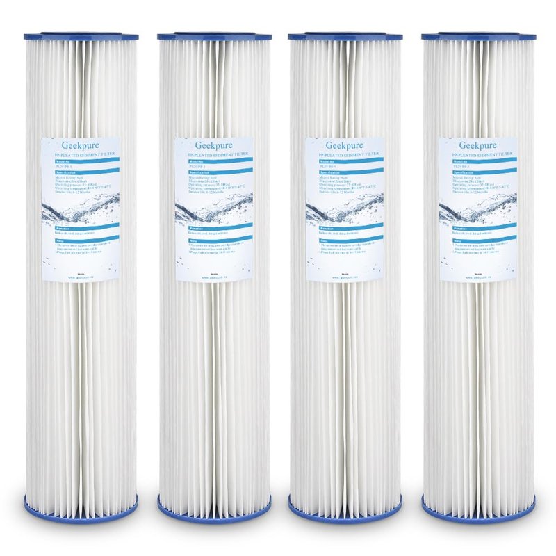 Geekpure Whole House Pleated PP Polypropylene Sediment Replacement Filters -4.5" x 20"-5 Micron -Pack of 4