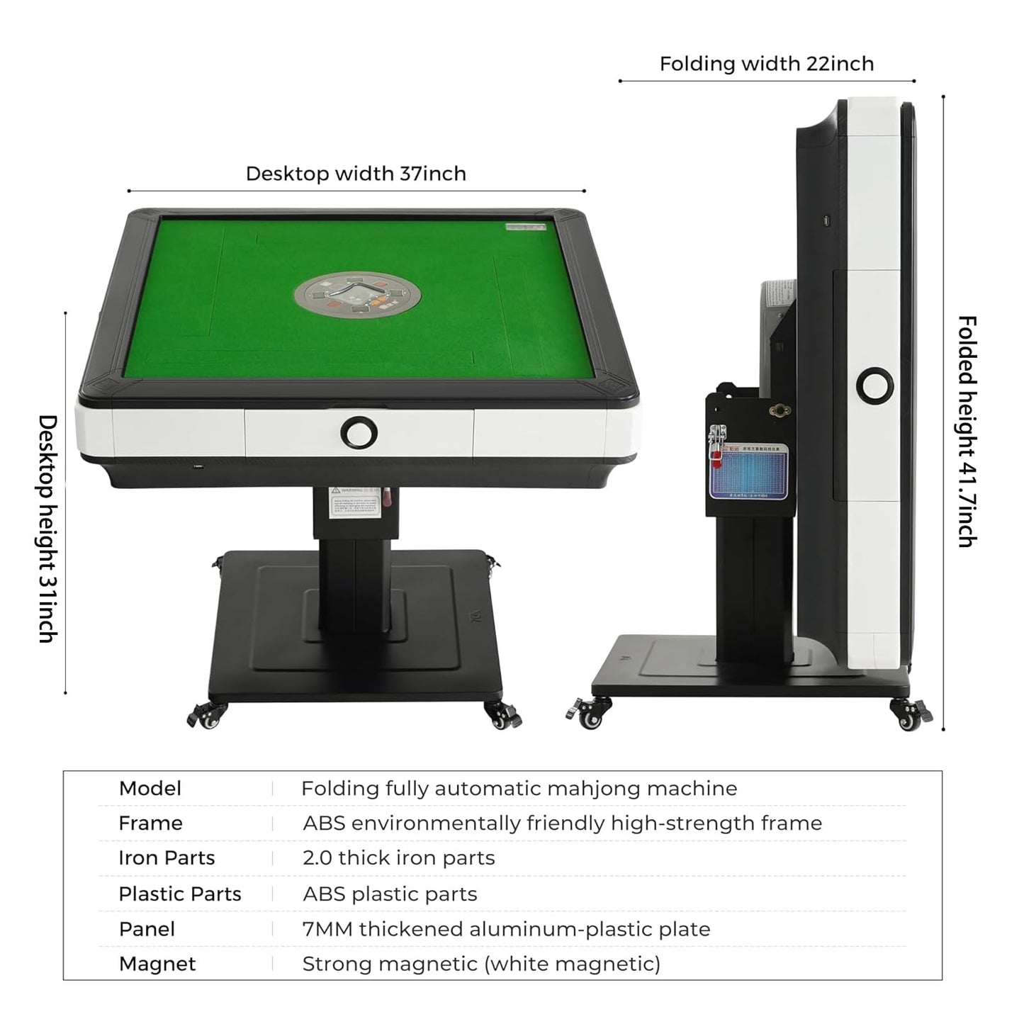 EDILLY Automatic Mahjong Shuffle Table, Folding Mahjong Table, 4 Legs, 4 Wheels, 4 Drawers, Chinese American Style, with 2 Sets of Tiles