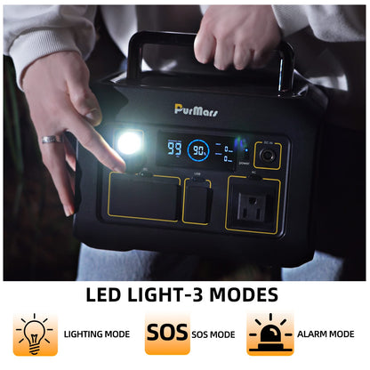 Purmars Portable Power Station 300W(Peak 500W),288Wh (90,000mAh) Solar Generator with 110V Pure Sine Wave AC Outlet,lifepo4 battery portable power bank for Outdoor Camping, Traveling,and Emergencies