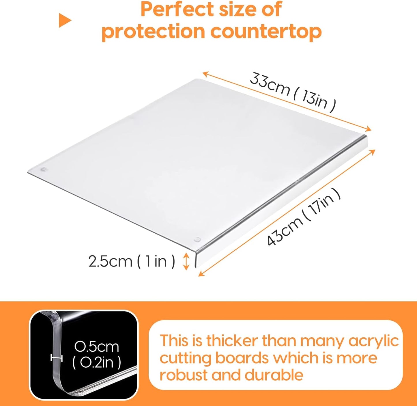 Acrylic Cutting Board with Counter Lip, 17" x 13" Clear Non-Slip Cutting Board for Kitchen Countertop Protection