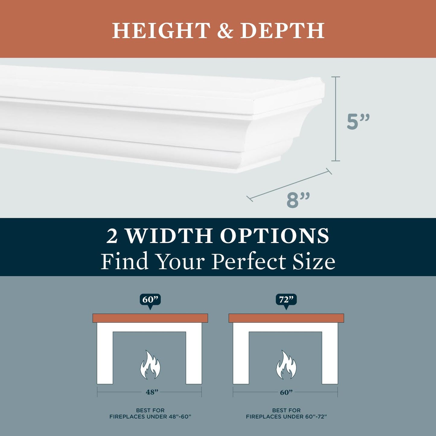 MANTELSDIRECT 60 Inch Floating Fireplace Mantel Wood Shelf in White - Colton from Mantels Direct | Wooden Rustic Wall Shelf Perfect for Décor and Electric Fireplaces