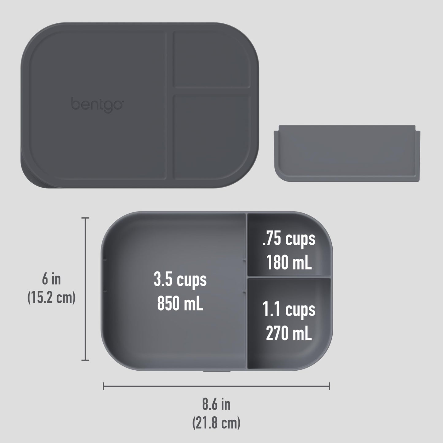 Bentgo® Modern Tray with Matte Lid - Reusable, BPA-Free, Meal Prep Containers for Adults with Removable Divider - 3 or 4 Compartments for Healthy Portioned Meals At Home & On the Go (Dark Gray)