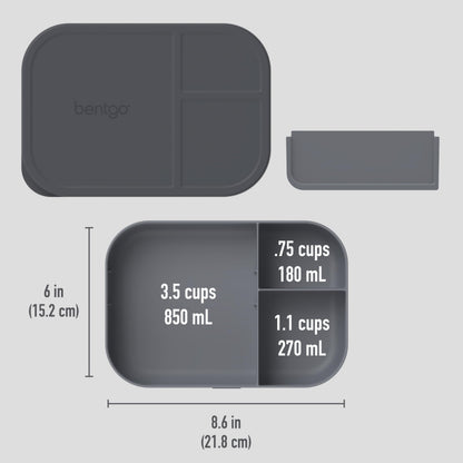 Bentgo® Modern Tray with Matte Lid - Reusable, BPA-Free, Meal Prep Containers for Adults with Removable Divider - 3 or 4 Compartments for Healthy Portioned Meals At Home & On the Go (Dark Gray)