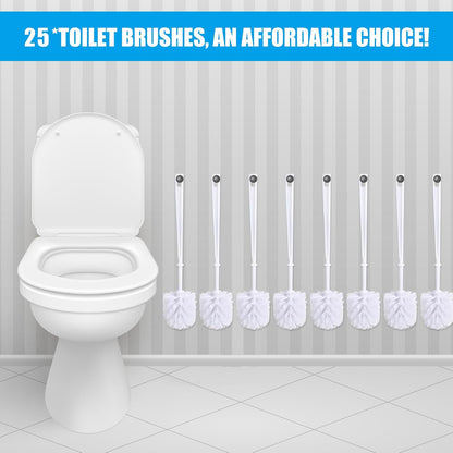 25 Mimorou Pcs White Toilet Brush, Bathroom Toilet Bowl Brush, Soft Bristle Long Handle Plastic Toilet Scrubber