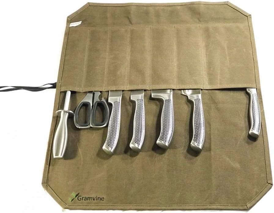 Professional Chef's Knife Roll - Waxed Canvas Knife Organiser, Culinary Bag Wrap for Travel Tool Storage
