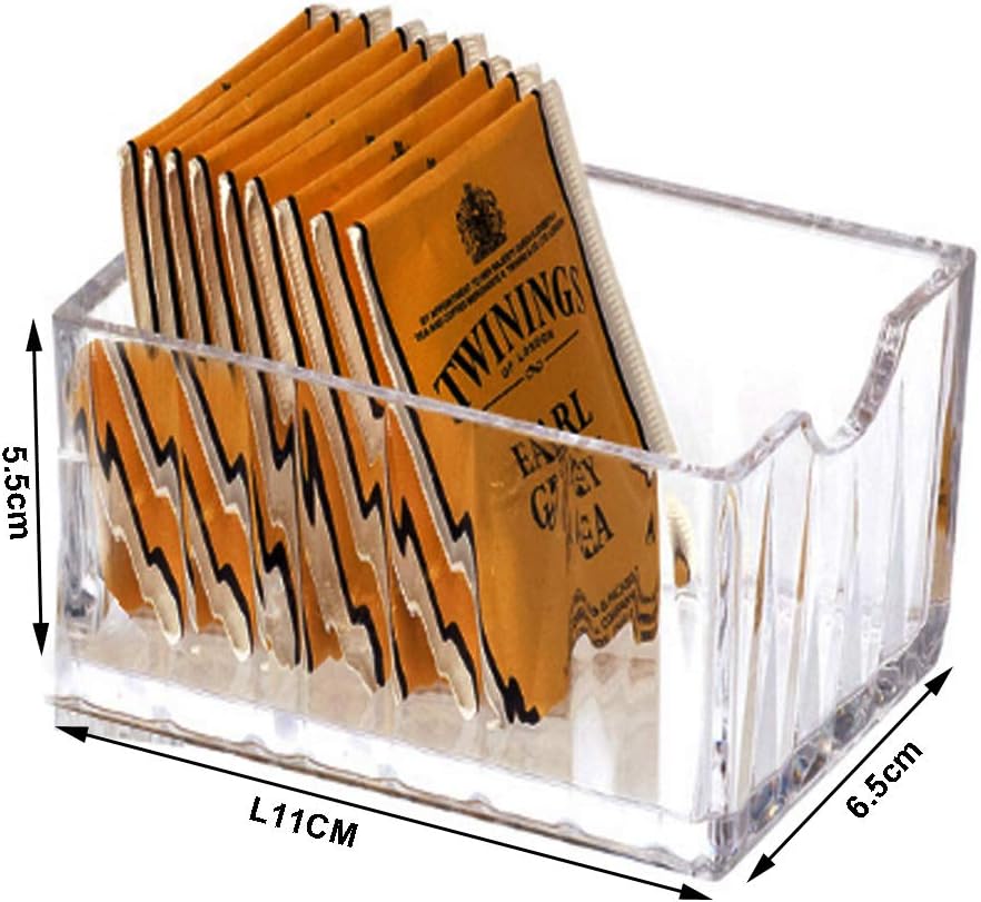 Acrylic Tea Bags Caddy Organizer, Tea Chest Box for Tea, Coffee Bags, Sweeteners, 11x6.5x6.5cm, 1 Divided Section