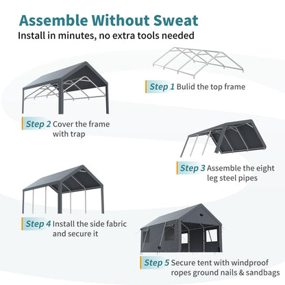 12x20FT Heavy Duty Carport Canopy,Extra Large Portable Car Tent Garage with Roll-up Windows and All-Season Tarp Cover,Removable Roof&Side Wall for Car,SUV,Boats
