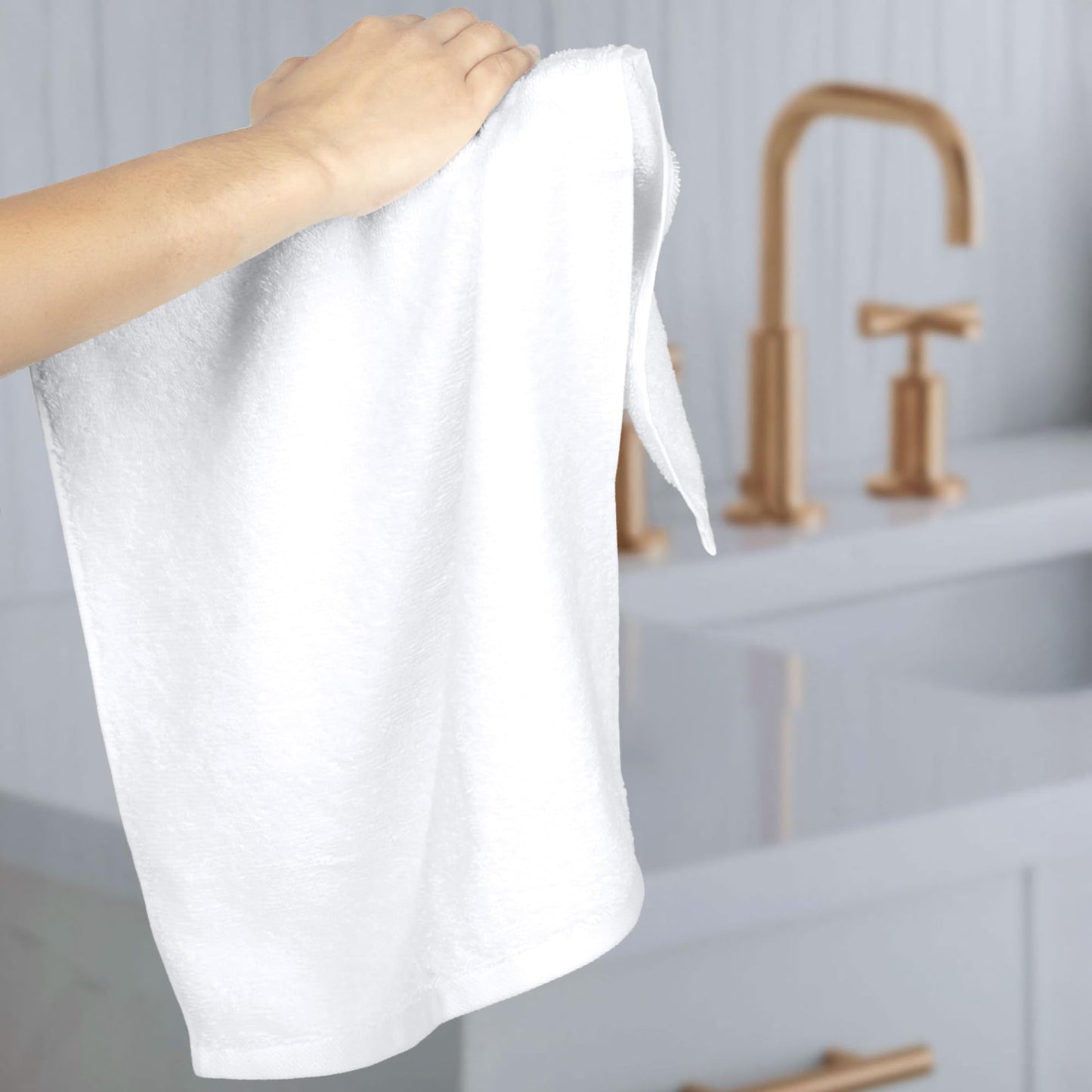Amazon Basics Soft and Thick Cotton Hand Towels for Bath, Kitchen, Gym, 16 x 26 in, White, 12-Pack