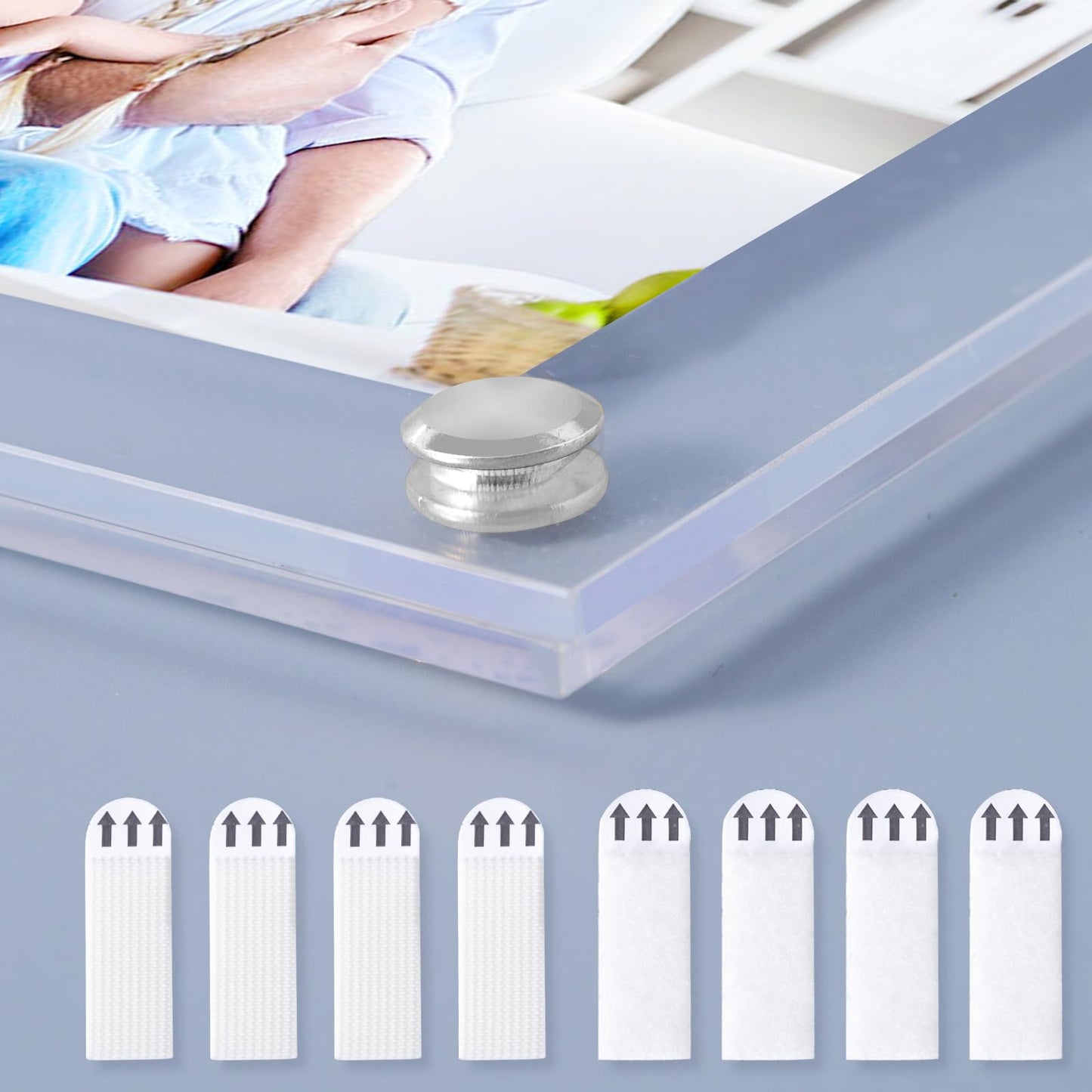 Kalami 8x10 Picture Frame Wall Mount Self Adhesive with Sliver Screws, Clear Acrylic No Drill Floating Frameless Poster Frame for Office Photo Canvas Document Gallery, Full Frame Size 10x11