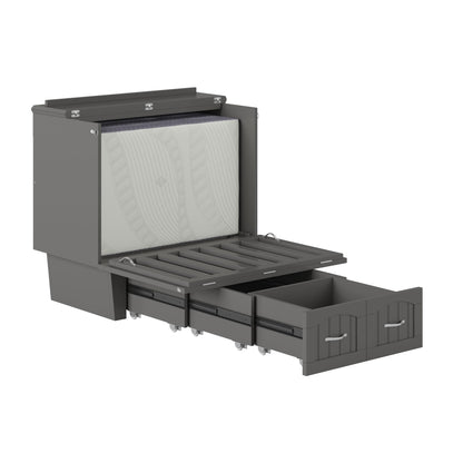 AFI, Nantucket Twin Murphy Bed Chest with Mattress, Storage Drawer and Built-In USB Charger, Grey