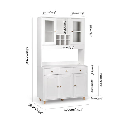 VOWNER 71" Traditional Freestanding Kitchen Pantry Storage Cabinet, with 3 Drawers and 5 Cabinets, White