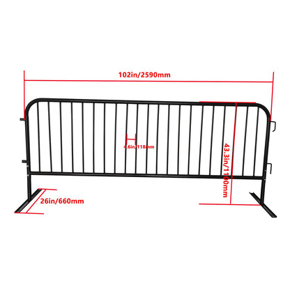 ZUVELLO 2 Pack 8.5 Ft Steel Crowd Control Heavy Duty Interlocking Steel Safety Barriers Barricade Fence Frame Guard for Events Road Traffic Control, Black