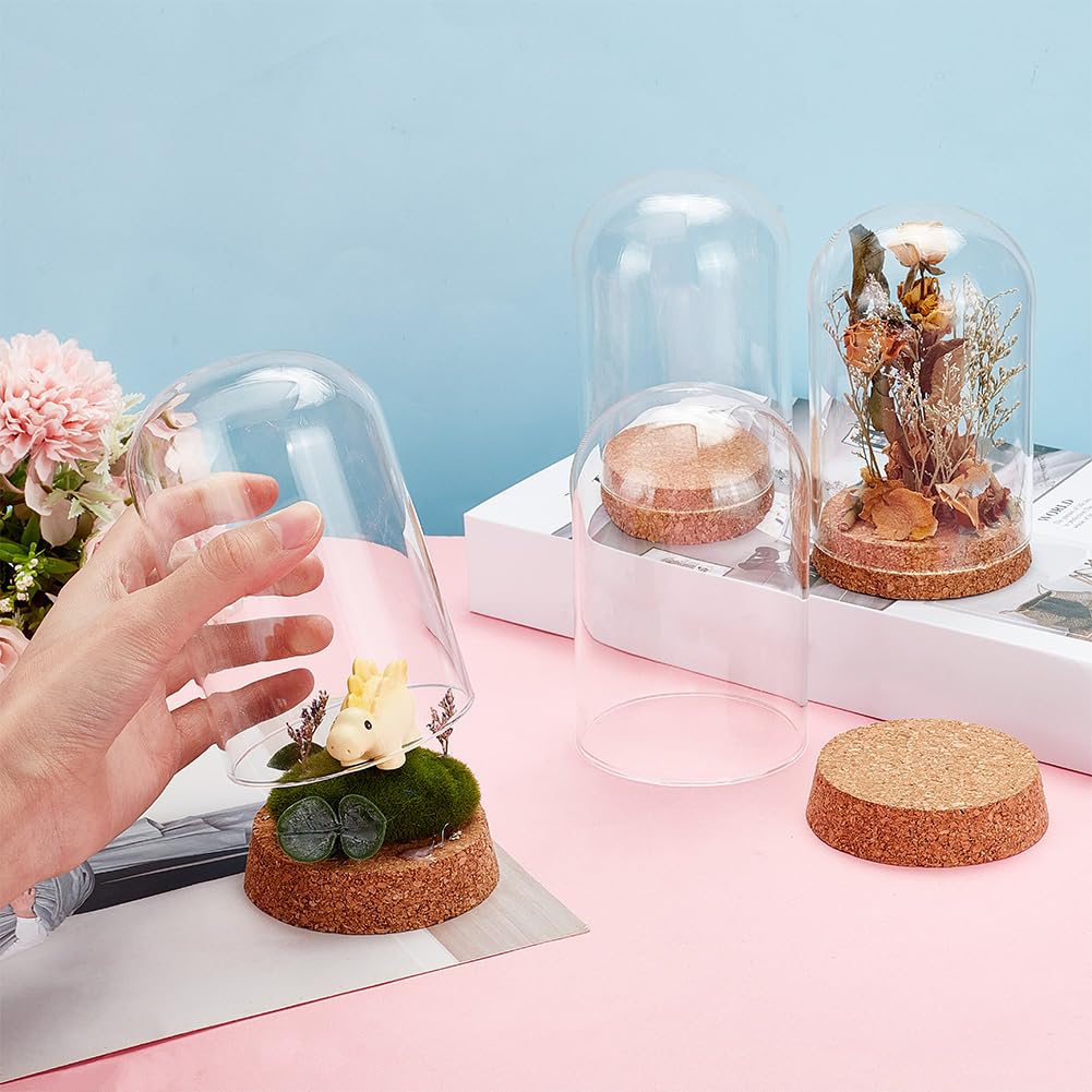 PandaHall 4pcs Glass Cloche Dome Glass Display Bottle Bell Jar with Cork Base Dome Cover Decorative Jars Display Case for Flower Storage Home Christmas Party Decoration 3.15x4.72inch