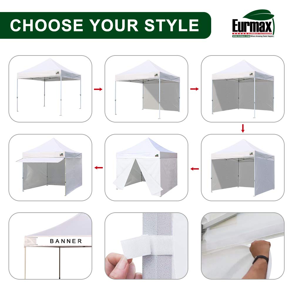 Eurmax USA 10x10 Pop Up Canopy,Commercial Tent with Patented No-Tip Rolling Bag,30sqft Extension Awning & 4 Zippered Removable Walls,UV & Water Resistant,Heavy Duty Instant Shelter Gazebo,Grey
