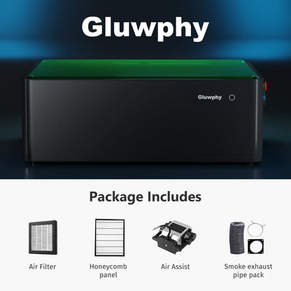 Gluwphy Laser Engraver Machine 10000mW(10W) Enclosed Diode Laser Cutter for Beginner, Class 1 Safety Laser Engraving Machine for Wood, Metal, Acrylic, with Air Assist, Honeycomb, Air Filter, Black