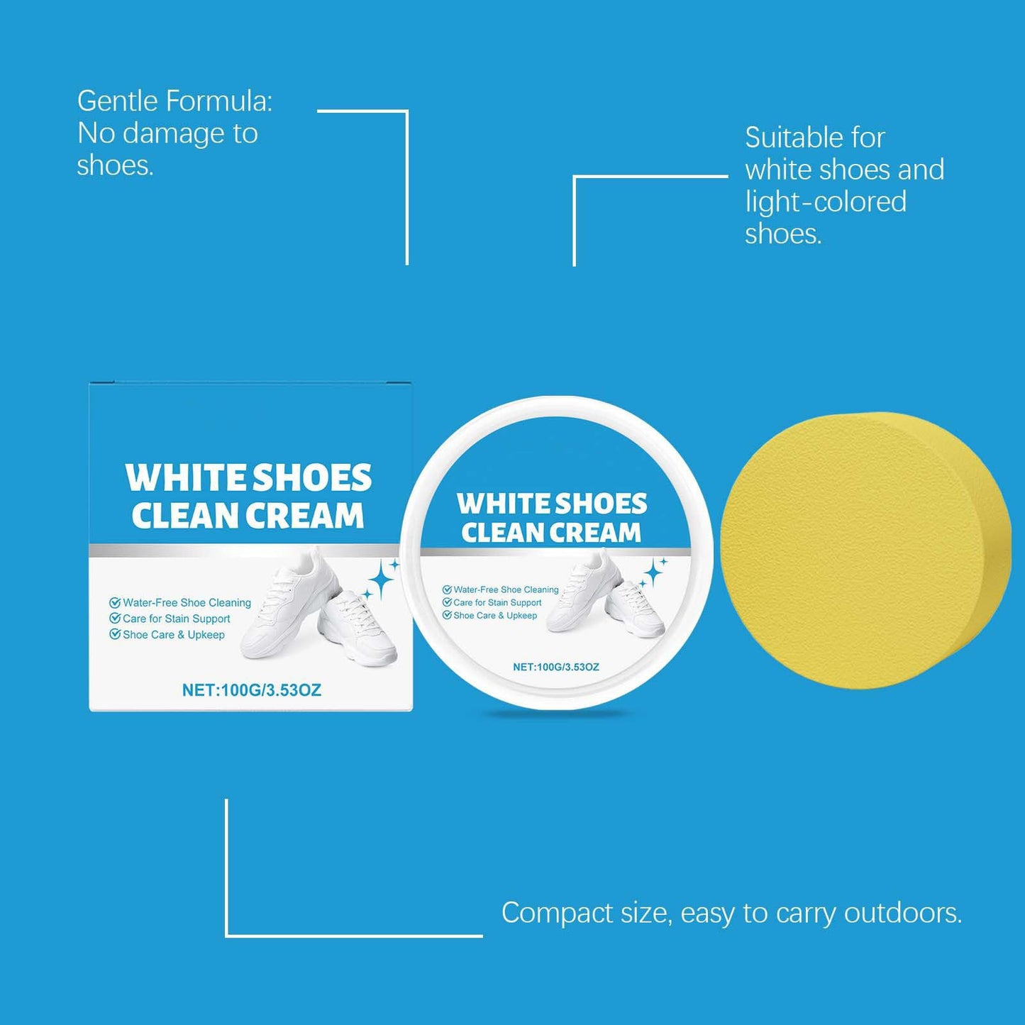 UUZO White Shoe Cleaner Cream, No-Wash Solid Cleaning Paste with Sponge, Multipurpose WhiteShoe Cleaner Paste, Removes Stains and Dirt, for Leather, Silicon, Car Interiors, 2 Pack