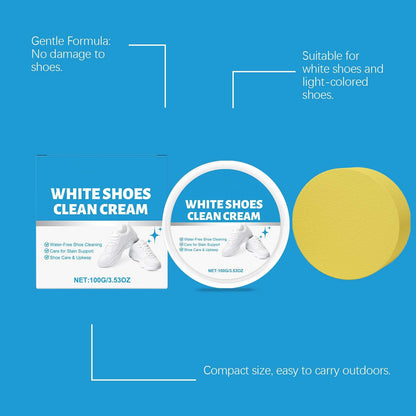 UUZO White Shoe Cleaner Cream, No-Wash Solid Cleaning Paste with Sponge, Multipurpose WhiteShoe Cleaner Paste, Removes Stains and Dirt, for Leather, Silicon, Car Interiors, 2 Pack