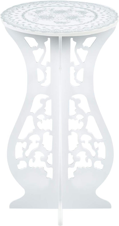 Asian Home (20.5" 10" Beautiful White PVC Board Flower Plant and Vase Stand Display with Intricate Carvings and Gold