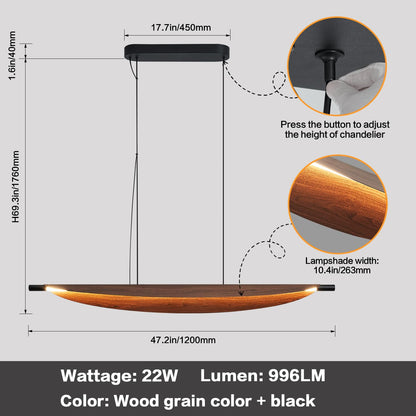 Waikmdv Pendant Lights 47.2In Dimmable Wood Grain Linear Pendant Light LED Kitchen Chandelier Hanging Light Fixture for Dining Room Kitchen Island
