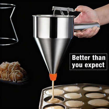 Pancake Batter Dispenser, Large 40oz/1200ml Multi-Caliber Stainless Steel Funnel Cake Dispenser with Stand for Commercial and Home Use