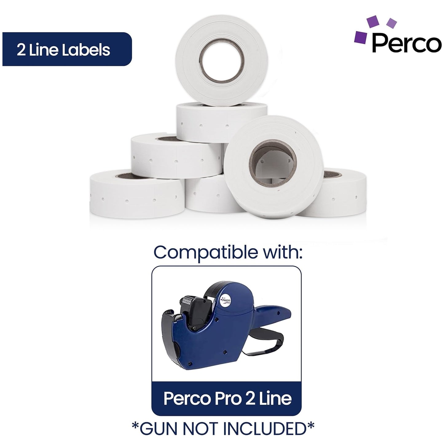 Perco 2 Line Freezer Adhesive Labels - 32 Rolls, 4 Sleeves, 24,000 Blank Price and Date Gun Labels for Perco 2 Line Price and Date Guns - Made in USA