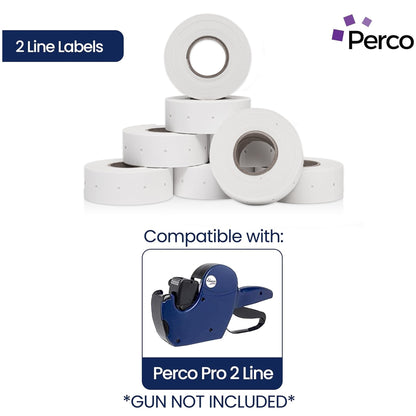 Perco 2 Line Freezer Adhesive Labels - 32 Rolls, 4 Sleeves, 24,000 Blank Price and Date Gun Labels for Perco 2 Line Price and Date Guns - Made in USA