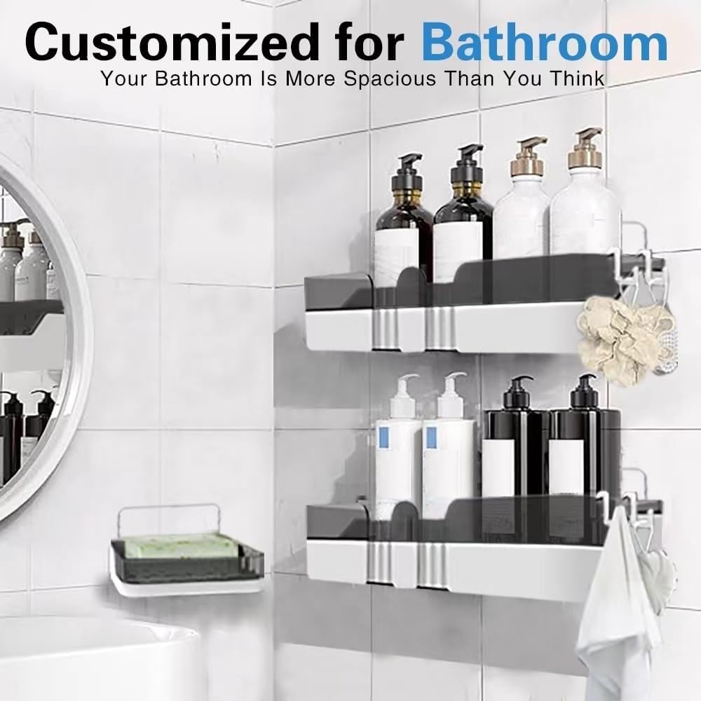 2-Pack Shower Caddy, Separable Shower Organizer with Soap Dish and Hooks, No Drilling Double Layer Shower Shelf, Used