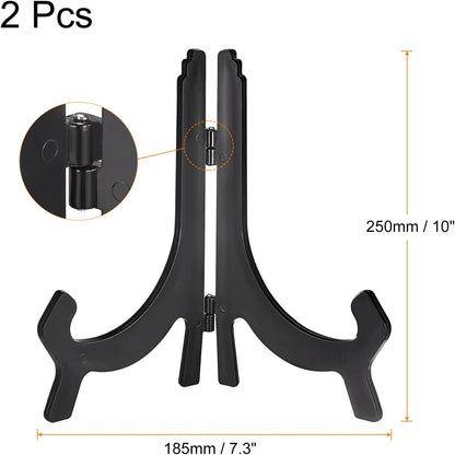 uxcell 2pcs 10" Black Plastic Folding Easel Plate Holder for Decorative Picture Frame Display