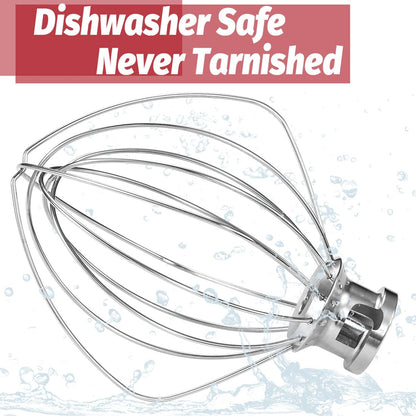 K45WW Dishwasher Safe Whisk Attachment Fits 4.5 Quart and 5 QT KitchenAid Tilt-Head Stand Mixer Stainless Steel 6 Wires Whip for Egg Heavy Cream Beater, Cakes Mayonnaise