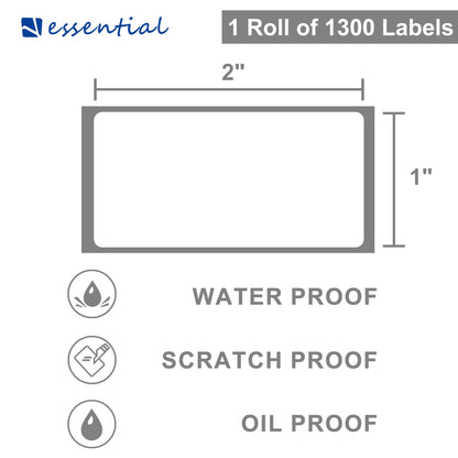 ESSENTIAL 2"x 1" White Direct Thermal Barcode Labels, Shipping Label, Compatible with Zebra & Rollo Label Printer, 1300 Labels of Roll (1 Roll)