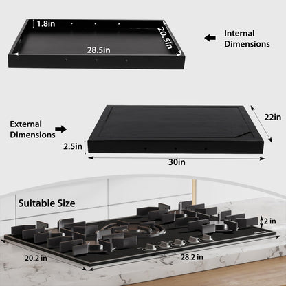 Wooden Stove Top Covers for Gas Burner and Electric Stove, Glass Cooktop Protector, Wood Noodle Board Stovetop Cover With Handles, Black